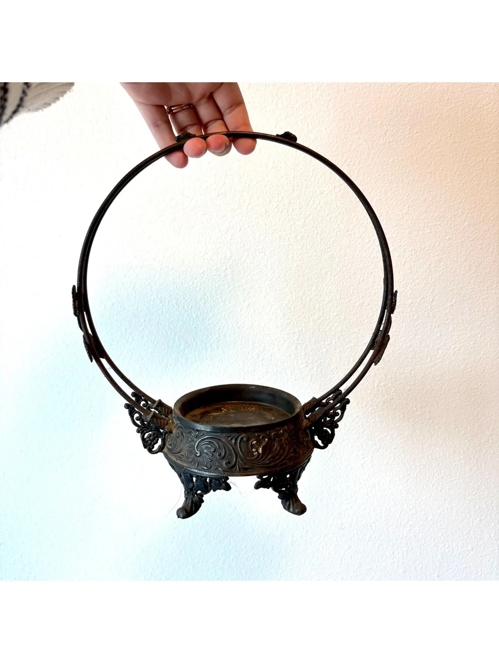 Antique Victorian Cauldron Shaped Candle Holder Halloween Decor Gothic Basket